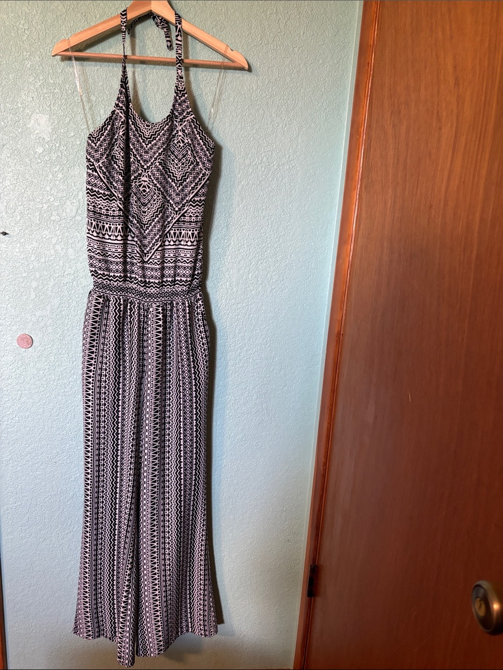 Prana Bijou Tribal Aztec Black & White Patterned Halter Jumpsuit Women’s Small